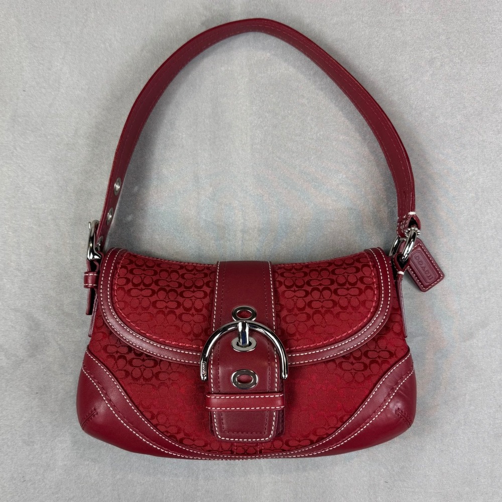 Coach Soho F10925 Cherry Red Signature C Canvas Leather Shoulder Bag